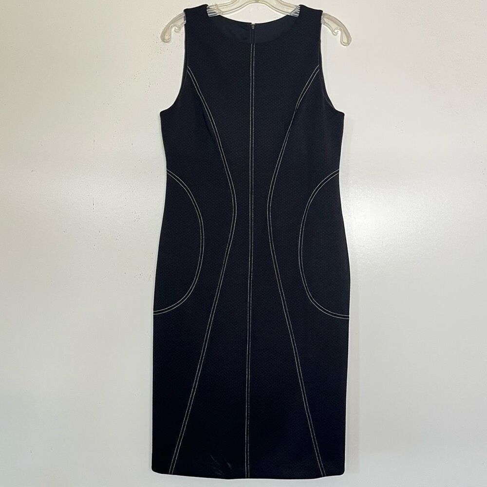 Joseph Ribkoff Illusion Dress 10 Black White Fitted Pencil Dress Contrast Stitch